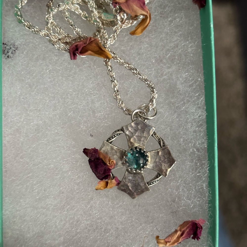 Silver Pendant Necklace with Blue Gemstone